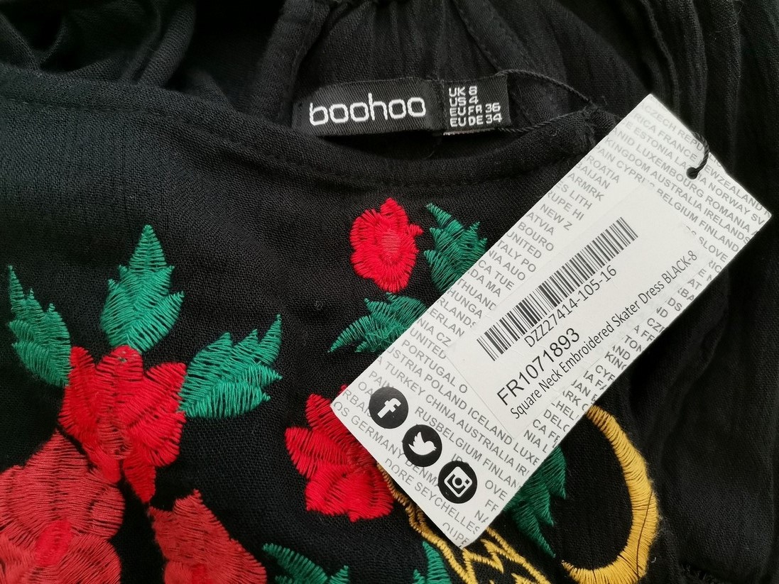 Boohoo Rozmiar 6 (34) Kolor Czarny Kwadratowy dekolt Sukienka A-Line Bezrękawnik Do Kolan Materiał Wiskoza 100% Boohoo Rozmiar 6 (34) Kolor Czarny Kwadratowy dekolt Sukienka A-Line Bezrękawnik Do Kolan Materiał Wiskoza 100%