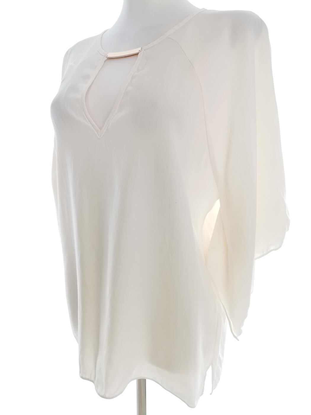 River island Rozmiar 10 (38) Kolor Kremowy Keyhole Crew Neck Bluzka Rękaw 3/4 Materiał Wiskoza