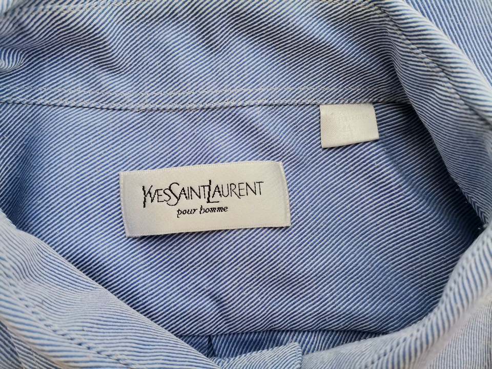 IMG_20210708_135803.jpg Yves Saint Laurent Rozmiar 44 Kolor Niebieski Pasy Kołnierz Męska Koszula Elegancka Krótki rękaw Materiał Bawełna