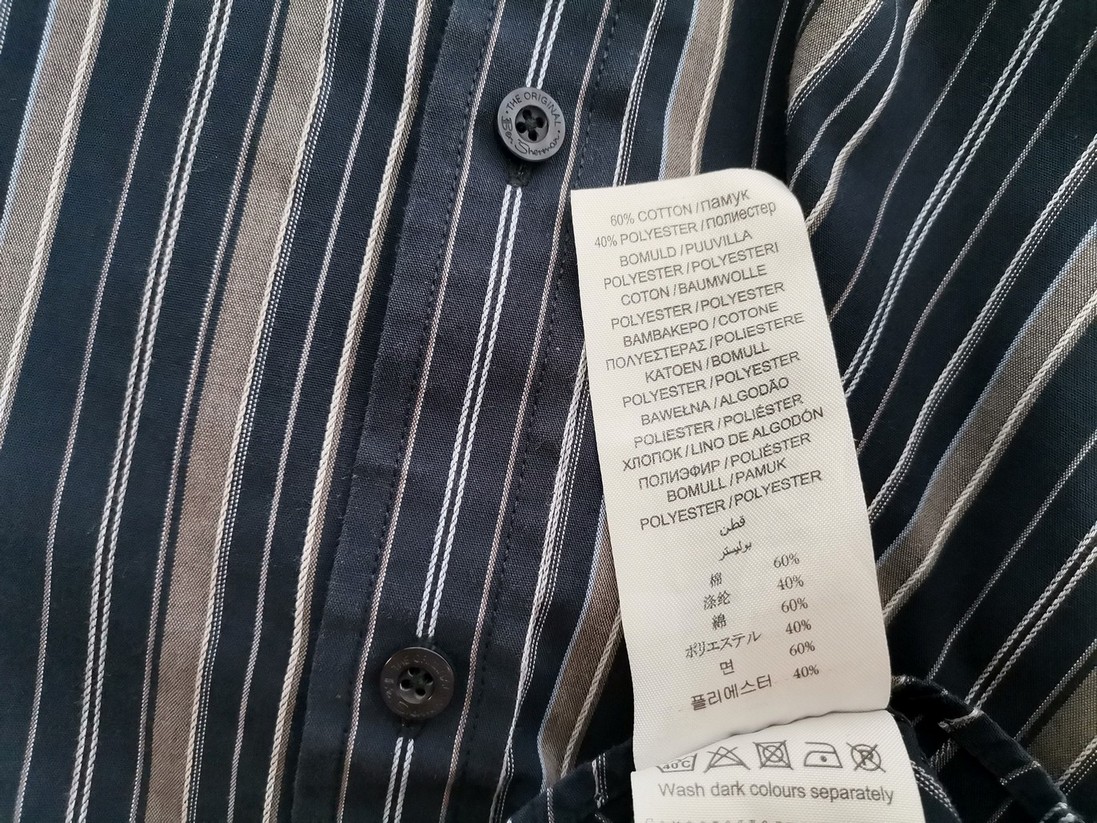 IMG_20210712_103031.jpg BEN SHERMAN Rozmiar M Kolor Granatowy Pasy Kołnierz Męska Koszula Casual Krótki rękaw Materiał Bawełna