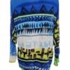 Vintage Rozmiar 42/44 Kolor Niebieski Geometryczny Okrągły dekolt Tunika Bluzka Rękaw 3/4