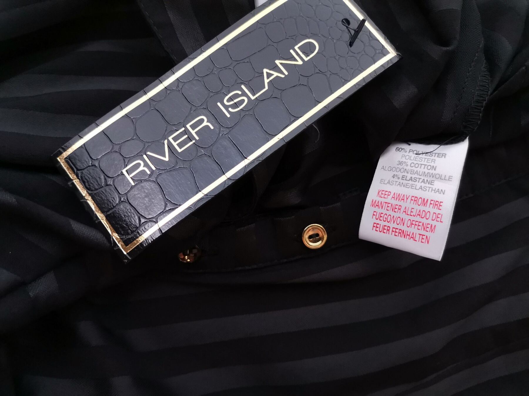 River island Rozmiar 12 (38) Kolor Czarny Pasy Kołnierz Bluzka Zapinana Krótki rękaw