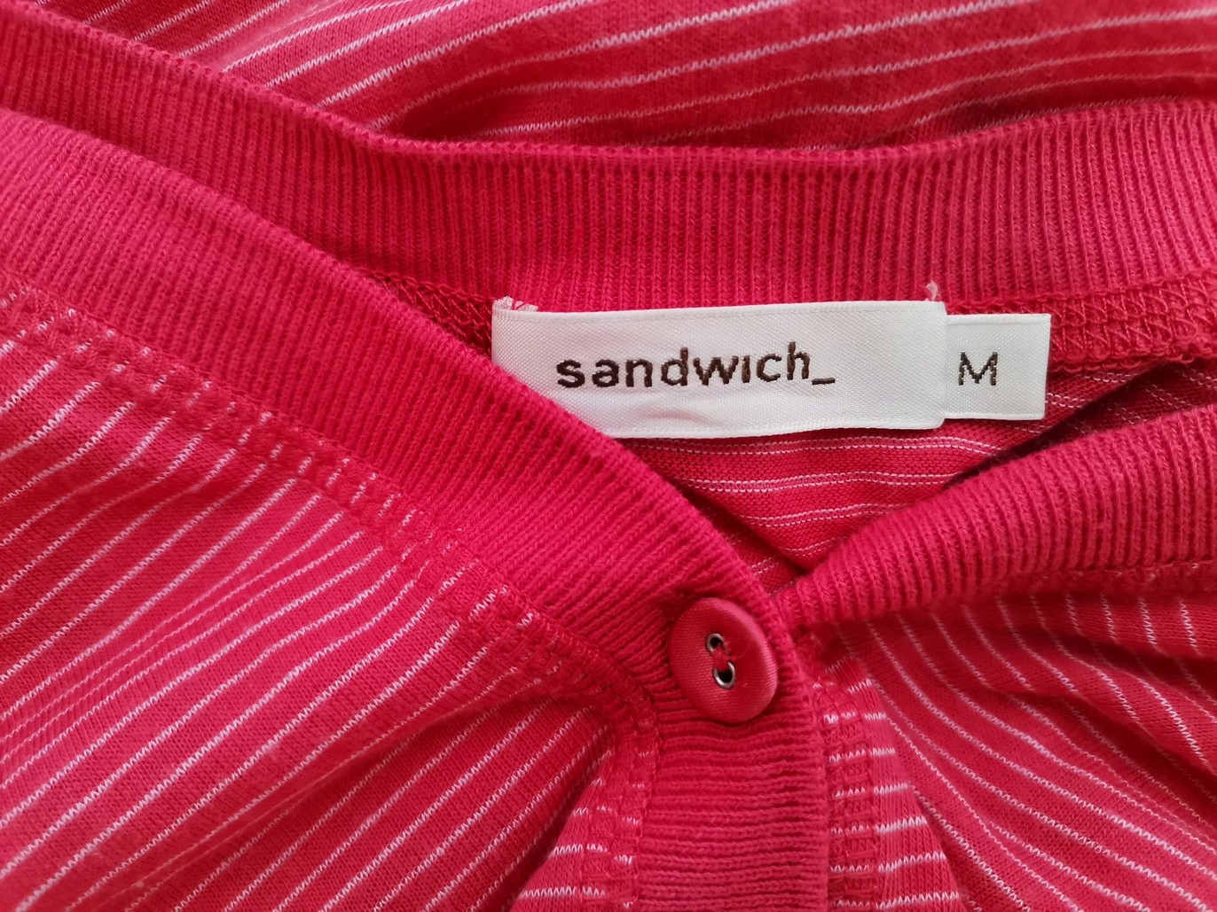 IMG_20210712_132938.jpg Sandwich Rozmiar M Kolor Różowy Pasy Głęboki Serek Bluzka Zapinana Długi rękaw Materiał Bawełna