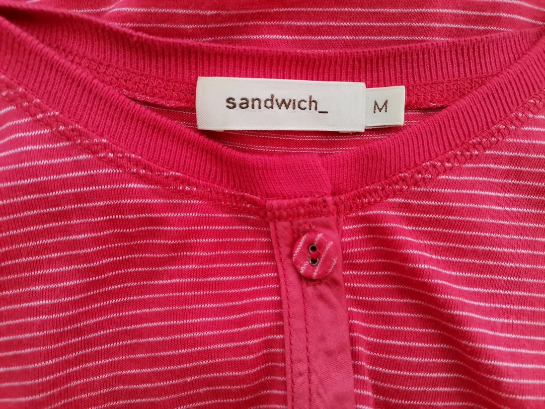 Sandwich Rozmiar M Kolor Różowy Pasy Okrągły dekolt Tunika Zapinana Bluzka Bezrękawnik Materiał Bawełna Sandwich Rozmiar M Kolor Różowy Pasy Okrągły dekolt Tunika Zapinana Bluzka Bezrękawnik Materiał Bawełna