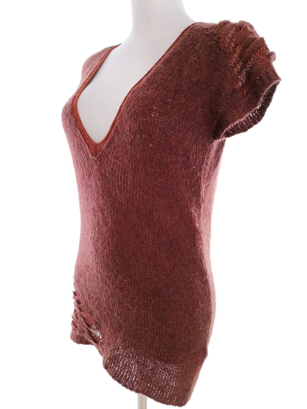 Stile Benetton Rozmiar XS Kolor Pomarańczowy W serek Tunika Bluzka Dzianina Krótki rękaw Stile Benetton Rozmiar XS Kolor Pomarańczowy W serek Tunika Bluzka Dzianina Krótki rękaw