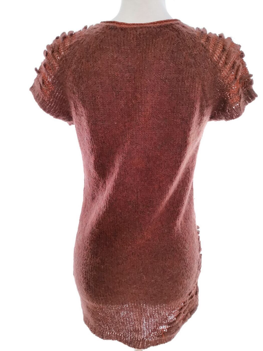 Stile Benetton Rozmiar XS Kolor Pomarańczowy W serek Tunika Bluzka Dzianina Krótki rękaw Stile Benetton Rozmiar XS Kolor Pomarańczowy W serek Tunika Bluzka Dzianina Krótki rękaw