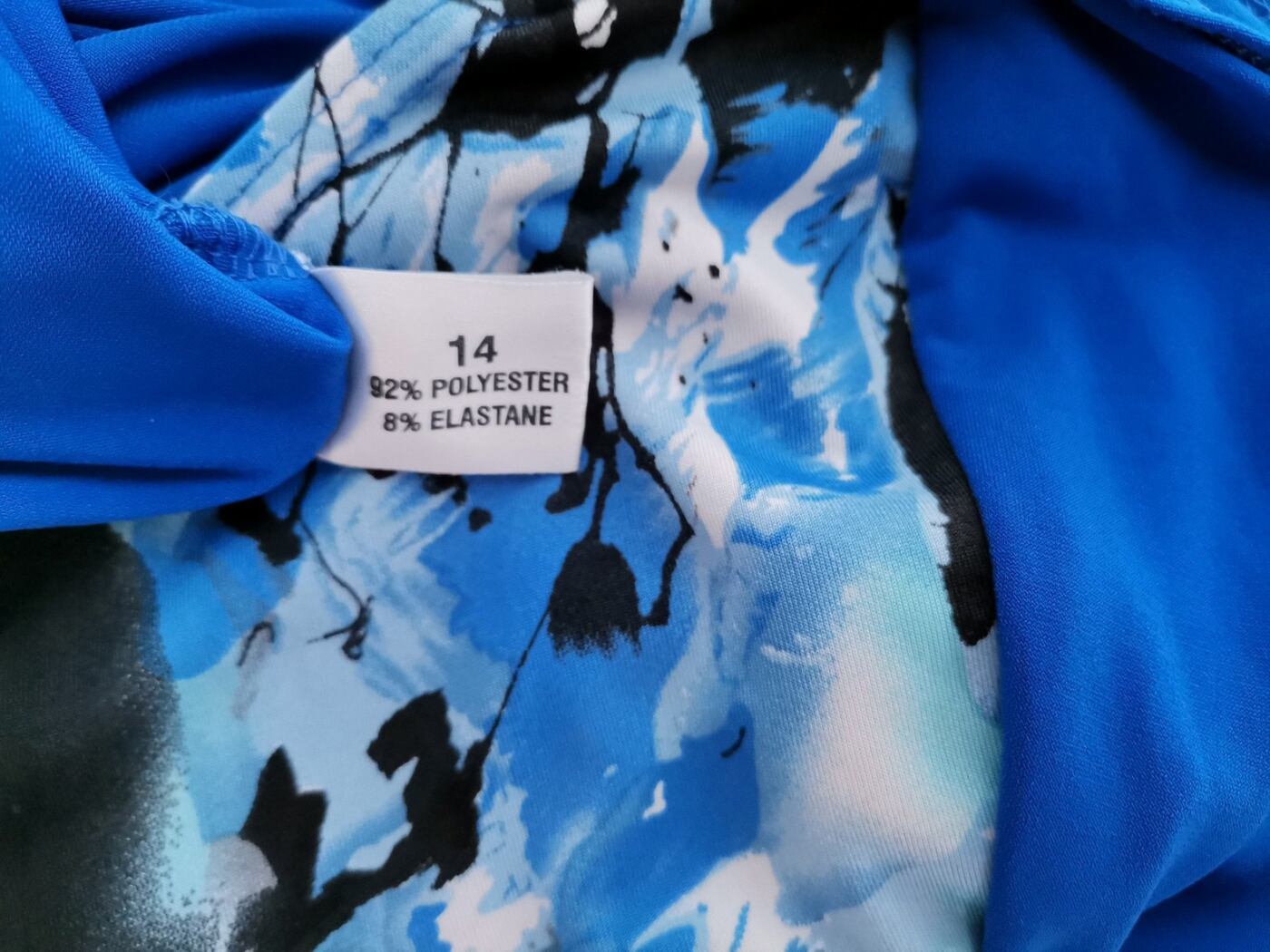 Bassini Rozmiar 14 (42) Kolor Niebieski Roślinny Liście Okrągły dekolt Tunika Bluzka Krótki rękaw Bassini Rozmiar 14 (42) Kolor Niebieski Roślinny Liście Okrągły dekolt Tunika Bluzka Krótki rękaw