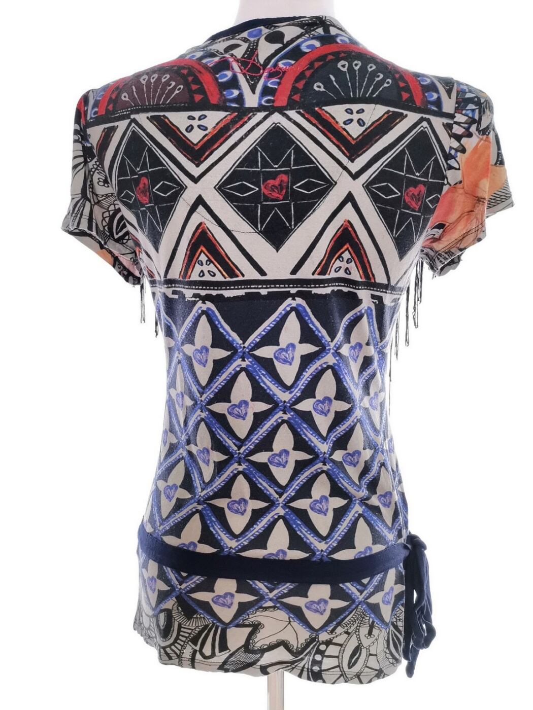 DESIGUAL Rozmiar M Kolor Granatowy Drapowany dekolt Tunika Bluzka Krótki rękaw Materiał Wiskoza 100%