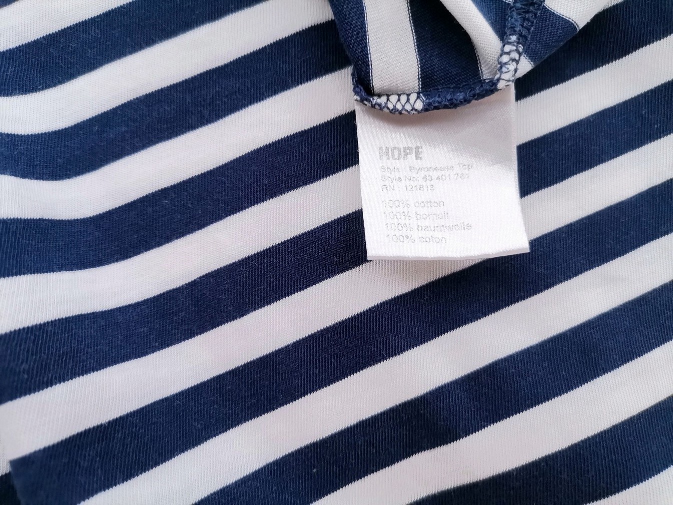 Hope by Ringstrand Söderberg Stockholm Rozmiar 36 Kolor Granatowy Pasy Crew Neck Bluzka Rękaw 3/4 Materiał Bawełna 100%