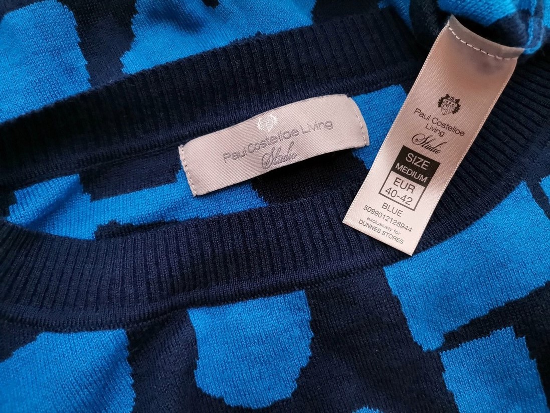 IMG_20210714_110015.jpg Paul Costelloe Rozmiar 40/42 Kolor Niebieski Crew Neck Sweter Długi rękaw Materiał Wełna Merino Cienka dzianina