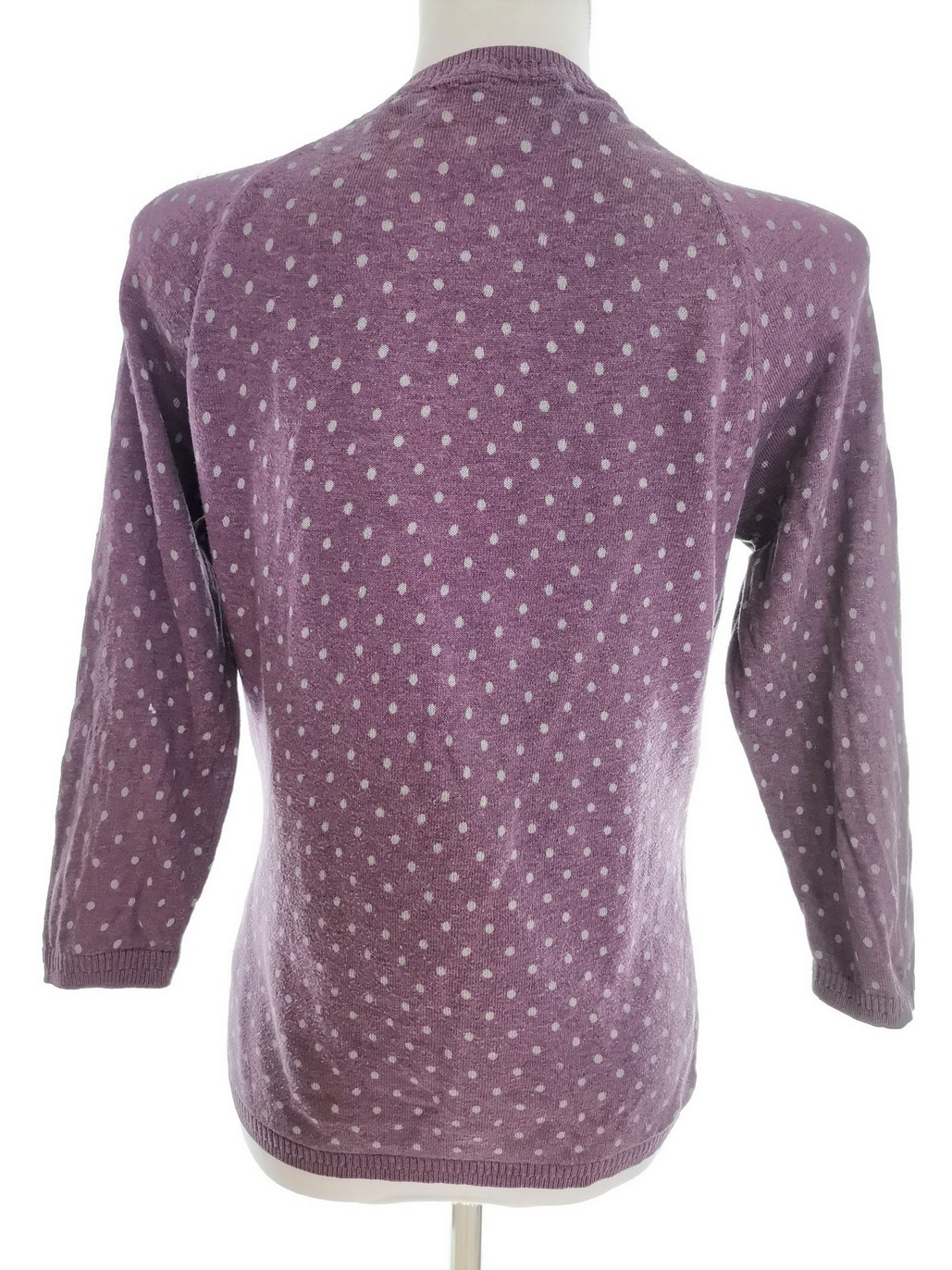 IMG_20210719_122114.jpg John Lewis Rozmiar 10 (38) Kolor Fioletowy Grochy Crew Neck Bluzka Zapinana Rękaw 3/4 Materiał Bawełna 100%