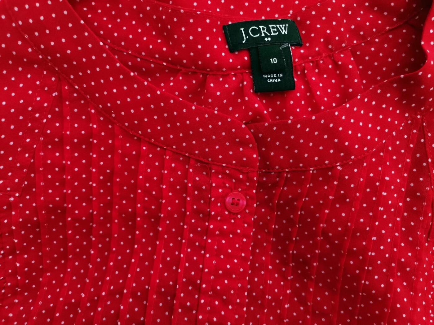 J.Crew Rozmiar 10 (38) Kolor Czerwony Grochy Crew Neck Bluzka Zapinana Długi rękaw