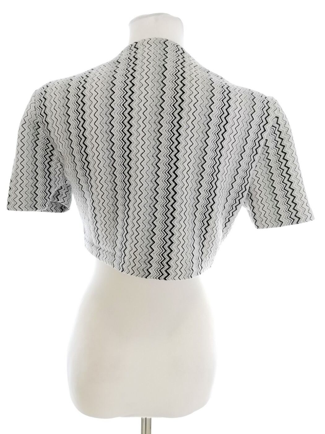 B Vintage Rozmiar 38/40 Kolor Szary Jodełka Kwadratowy dekolt Bluzka Crop Top Krótki rękaw