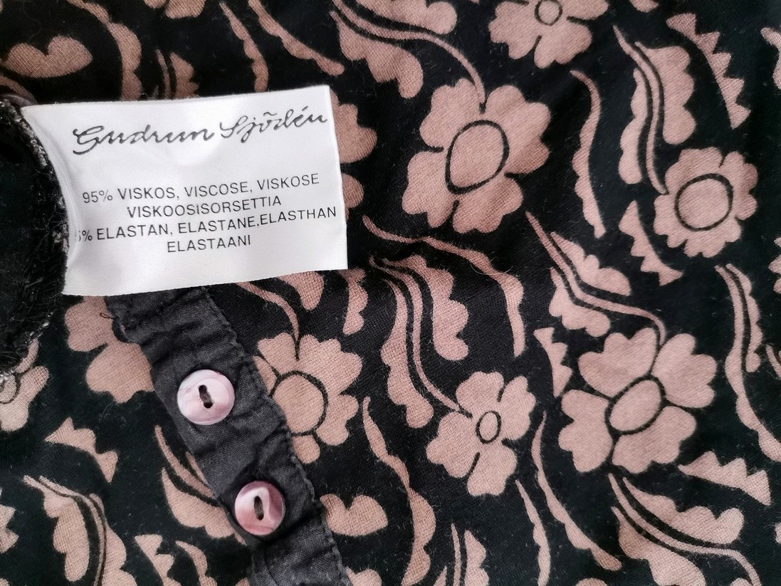 Gudrun Sjödén Rozmiar M Kolor Czarny Crew Neck Bluzka Popover Guziki Długi rękaw Materiał Wiskoza