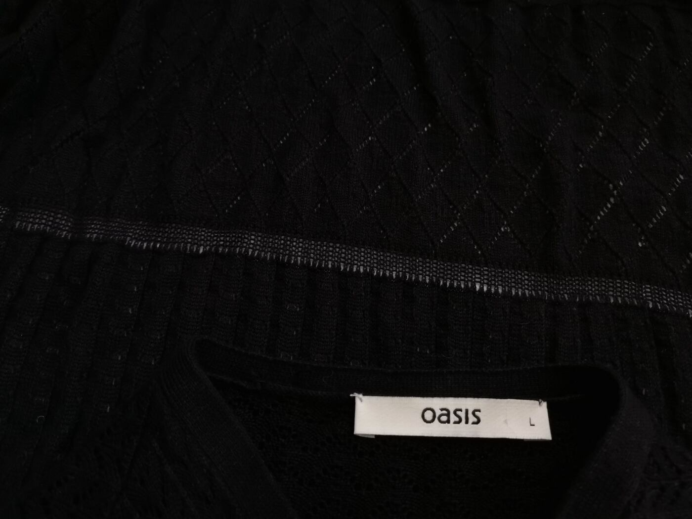 Oasis Rozmiar L Kolor Czarny W serek Długi Otwarty Kardigan Długi rękaw Materiał Wiskoza 100% Otwarta dzianina