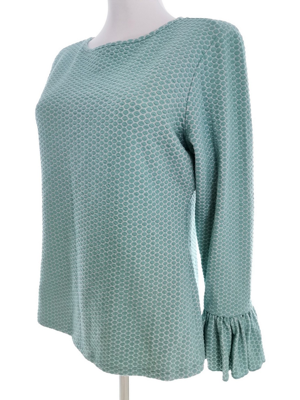 Savida Rozmiar 40 Kolor Niebieski Grochy Crew Neck Bluzka Długi rękaw Materiał Bawełna