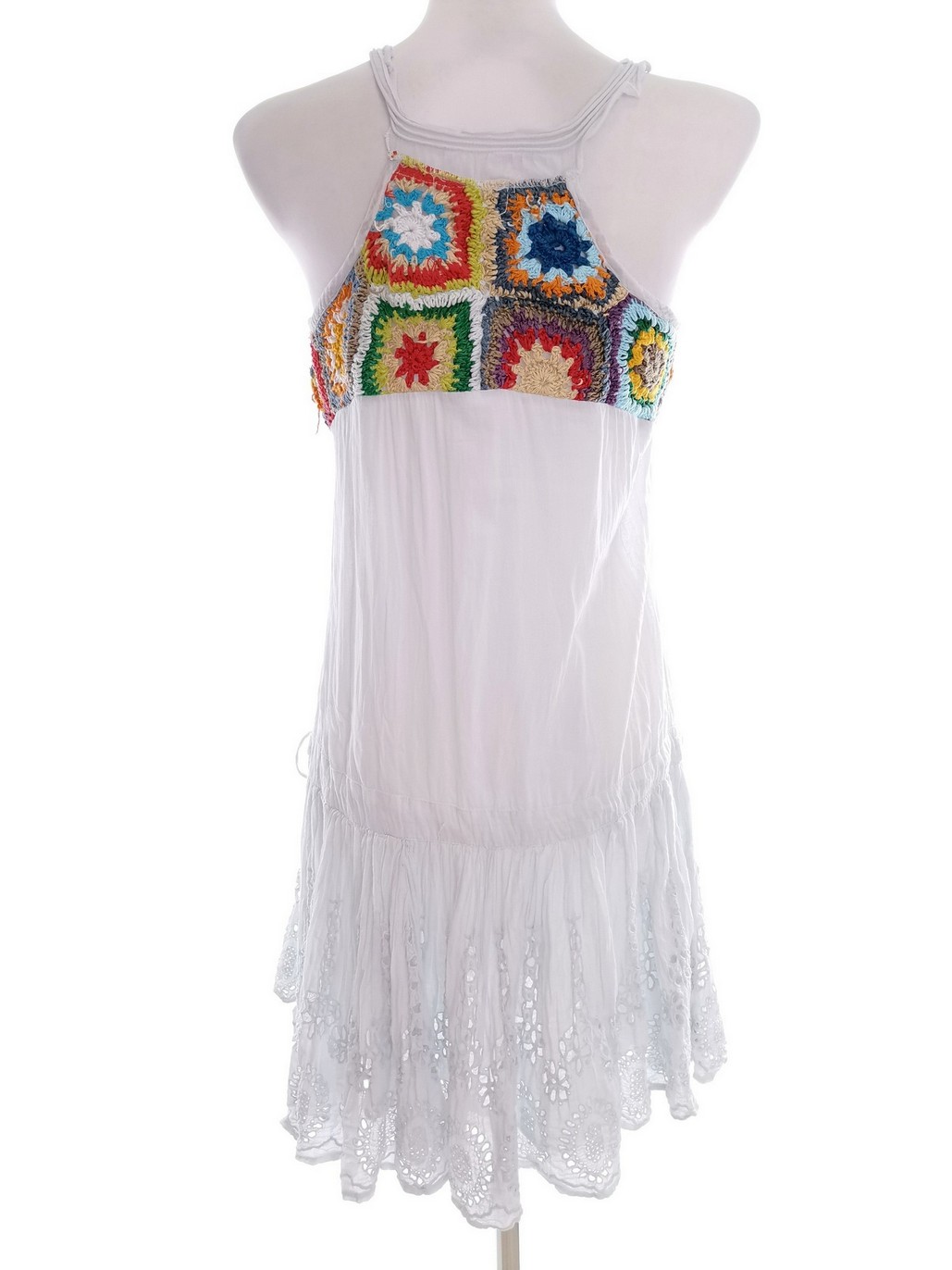 DESIGUAL Rozmiar 40 Kolor Niebieski Odkryte Ramiona Sukienka Letnia Bezrękawnik Do Kolan Materiał Bawełna 100%