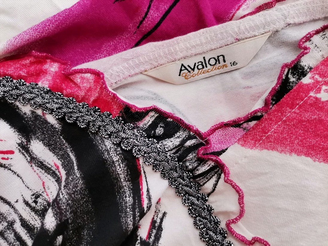 Avalon Collection Rozmiar 16 (44) Kolor Różowy W serek Bluzka Kopertowa Rękaw 3/4 Materiał Wiskoza