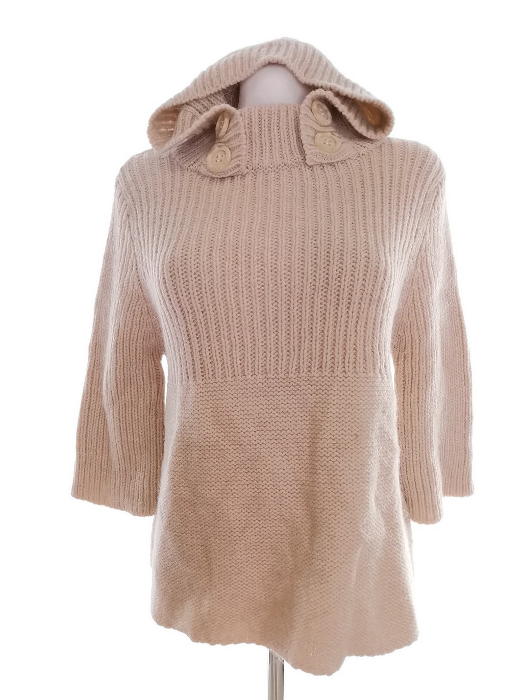 Topshop Rozmiar 12 (40) Kolor Kremowy Pół golf Sweter Rękaw 3/4 Materiał Akryl Gruba dzianina