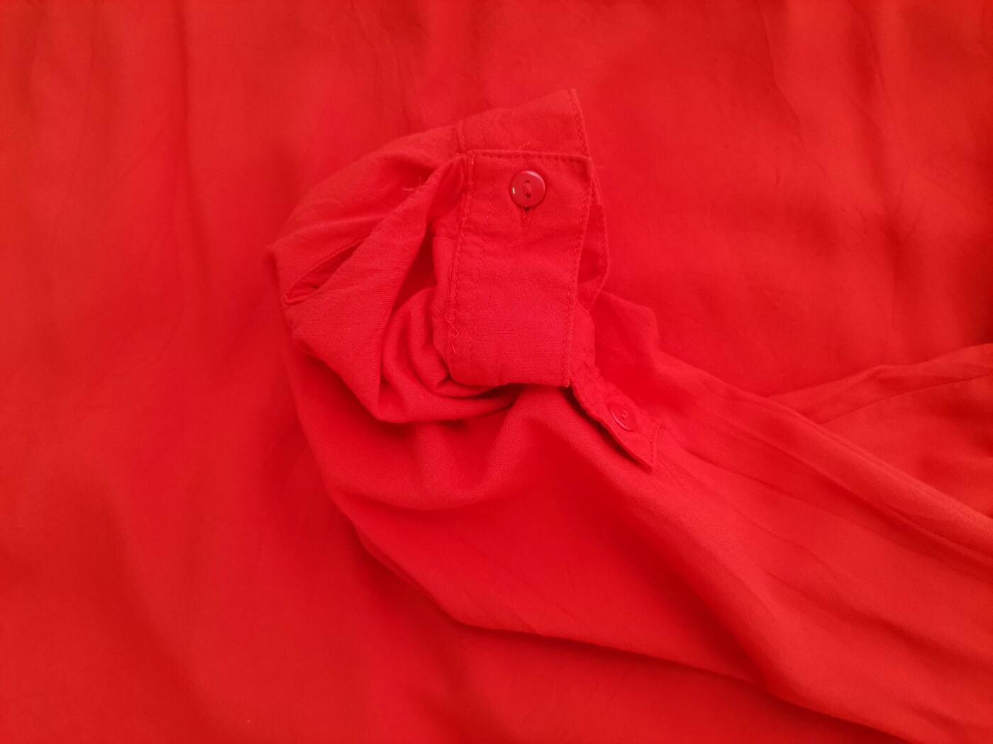 Vintage Rozmiar 42/44 Kolor Pomarańczowy Split Crew Neck Bluzka Popover Guziki Długi rękaw