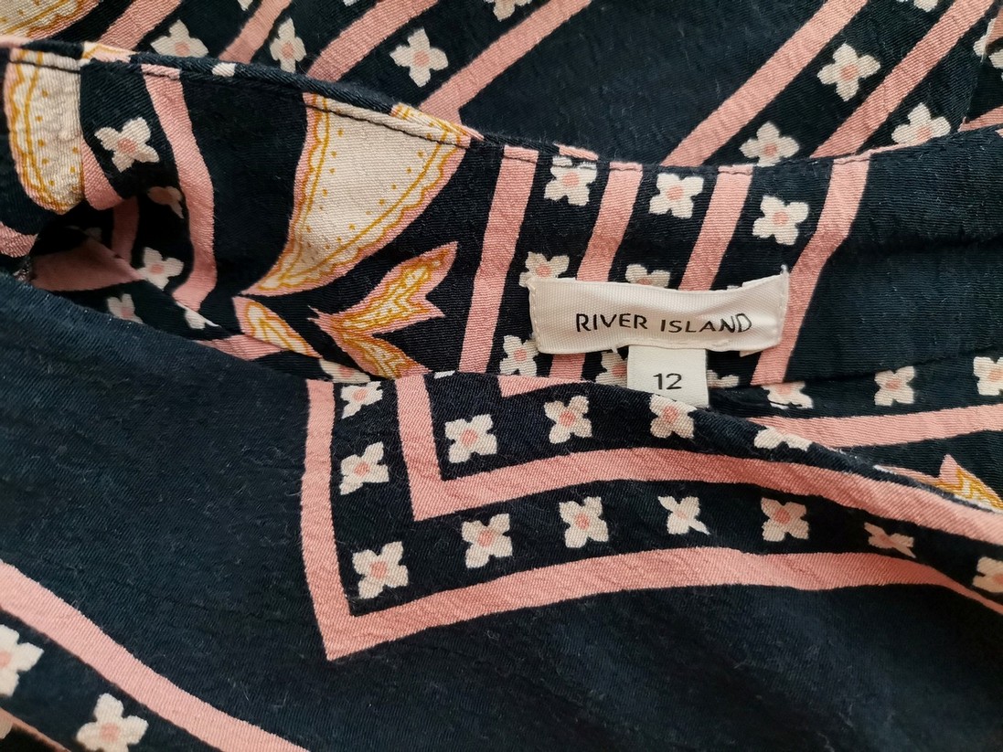 River island Rozmiar 12 (38) Kolor Granatowy W serek Bluzka Krótki rękaw Materiał Wiskoza 100%