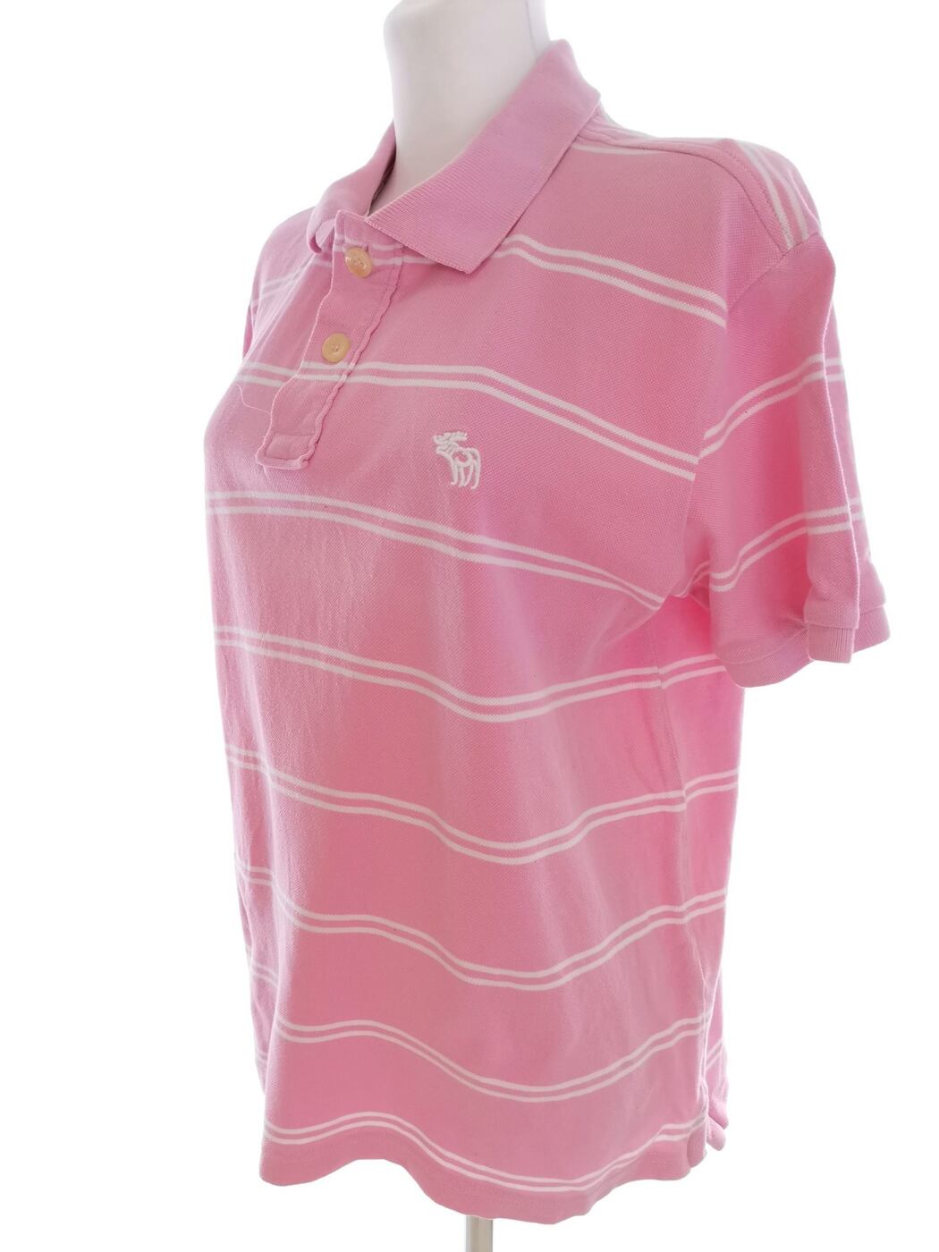 IMG_20210730_134637.jpg ABERCROMBIE & FITCH Rozmiar XL Kolor Różowy Pasy Kołnierz Koszulka Polo Krótki rękaw Materiał Bawełna 100%