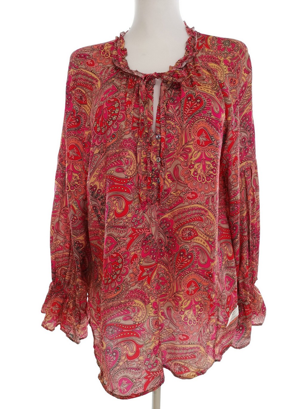 Odd molly Rozmiar 3 (40) Kolor Różowy Paisley Keyhole Crew Neck Bluzka Popover Guziki Długi rękaw Materiał Wiskoza 100%