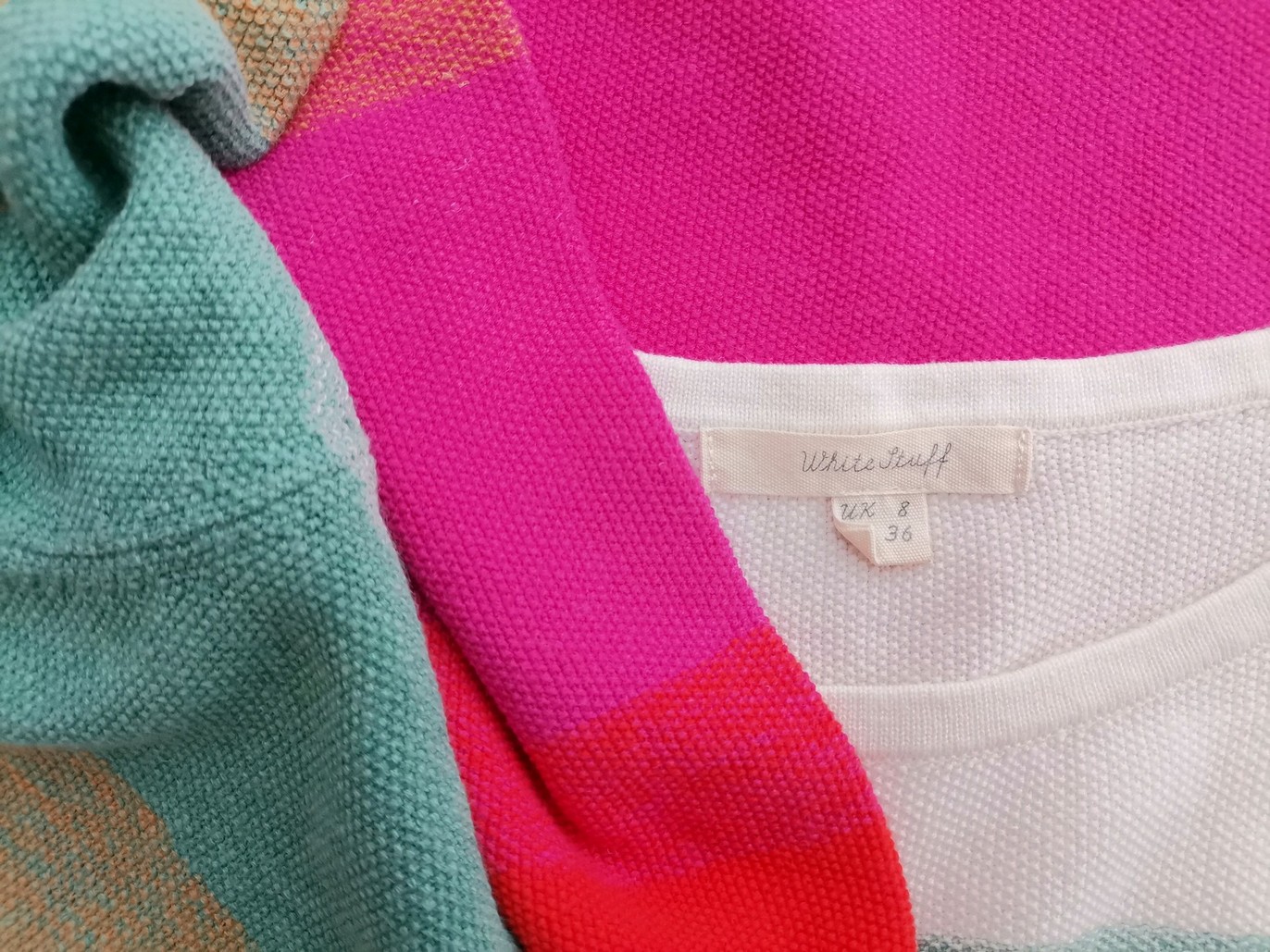 White stuff Rozmiar 8 (36) Kolor Kolorowa Pasy Okrągły dekolt Bluzka z dzianiny Rękaw 3/4 Materiał Bawełna