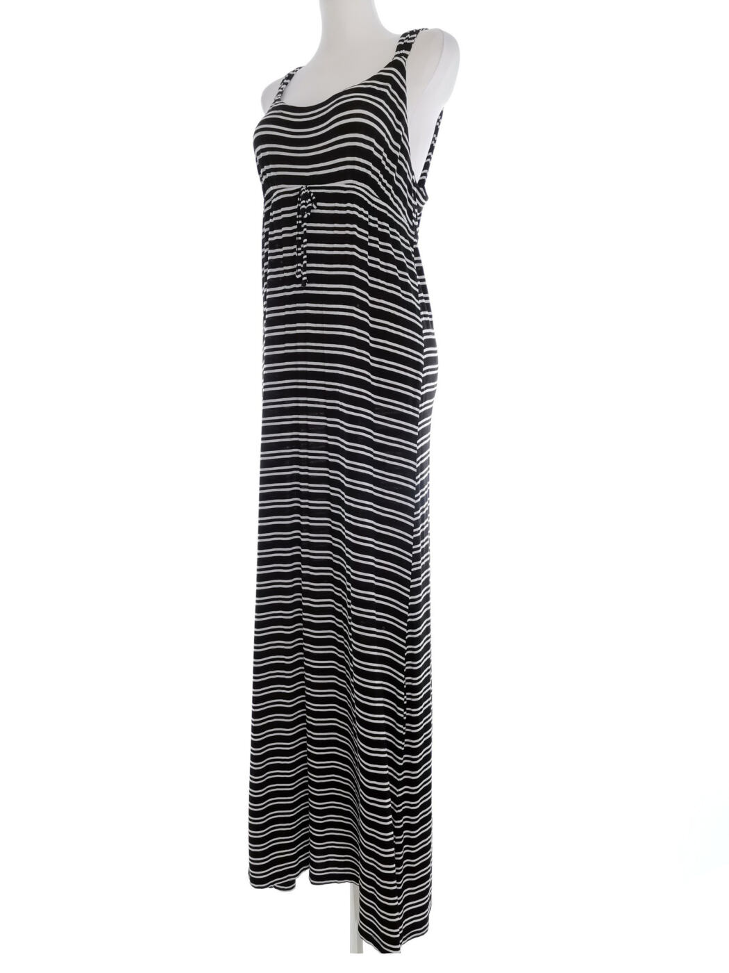 Heatons Holiday Shop Rozmiar 12/14 (40/42) Kolor Czarny Pasy Odkryte Ramiona Sukienka Maxi Bezrękawnik Długa Materiał Wiskoza