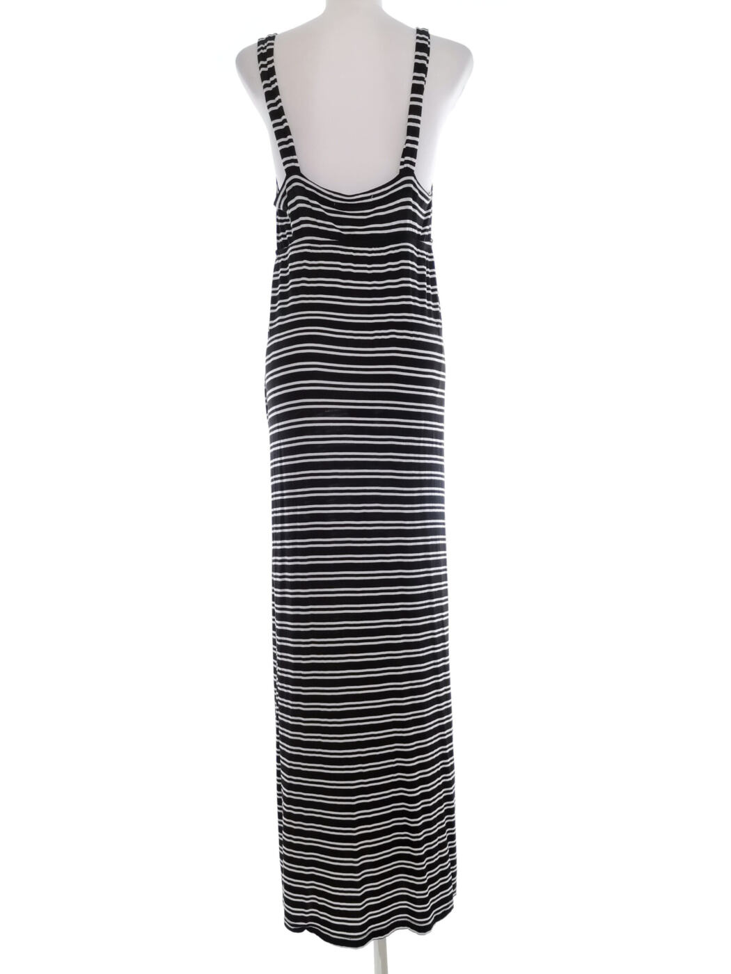 Heatons Holiday Shop Rozmiar 12/14 (40/42) Kolor Czarny Pasy Odkryte Ramiona Sukienka Maxi Bezrękawnik Długa Materiał Wiskoza