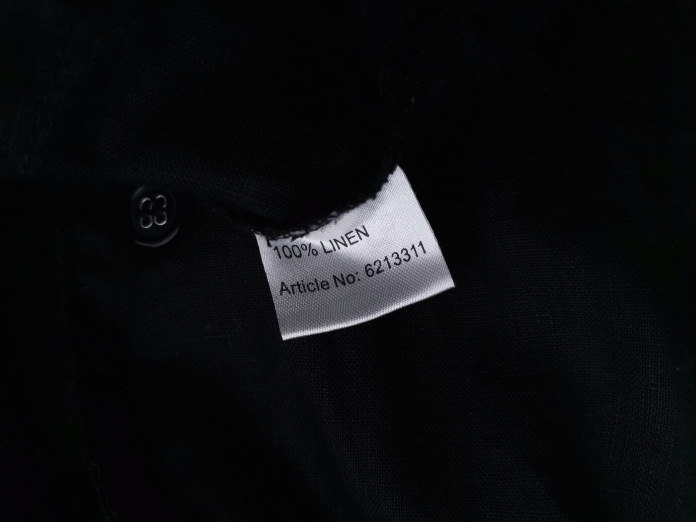Vintage Rozmiar 38/40 Kolor Czarny Kołnierz Tunika Zapinana Bluzka Długi rękaw Materiał Len 100%