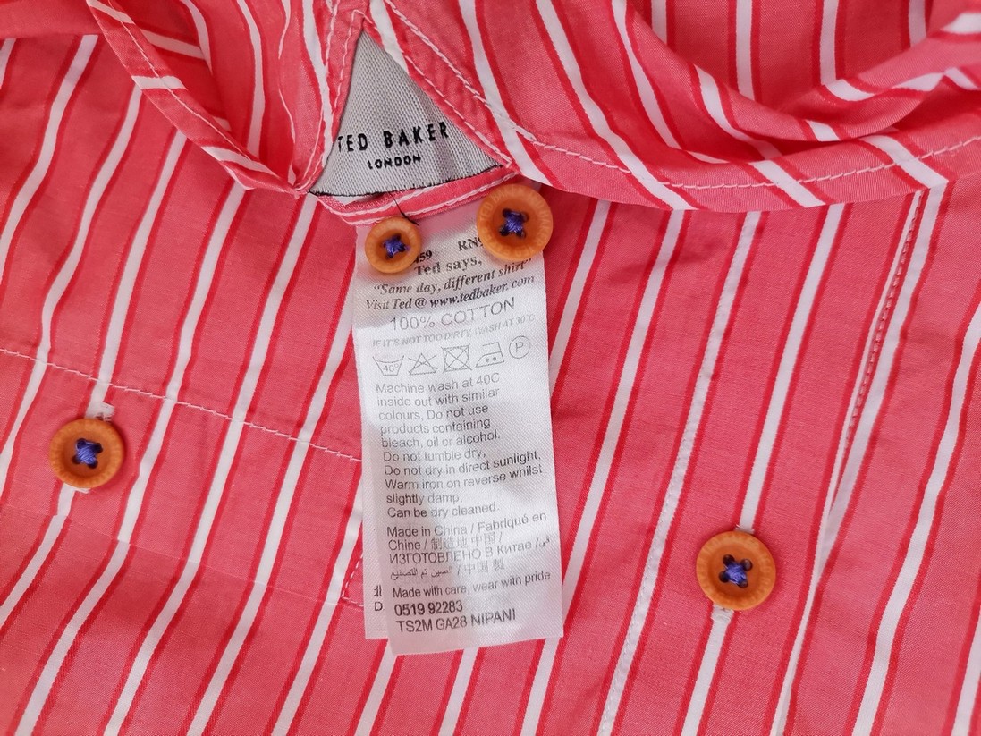 IMG_20210809_110757.jpg Ted Baker Rozmiar 4 (XL) Kolor Pomarańczowy Pasy Kołnierz Męska Koszula Casual Długi rękaw Materiał Bawełna 100%