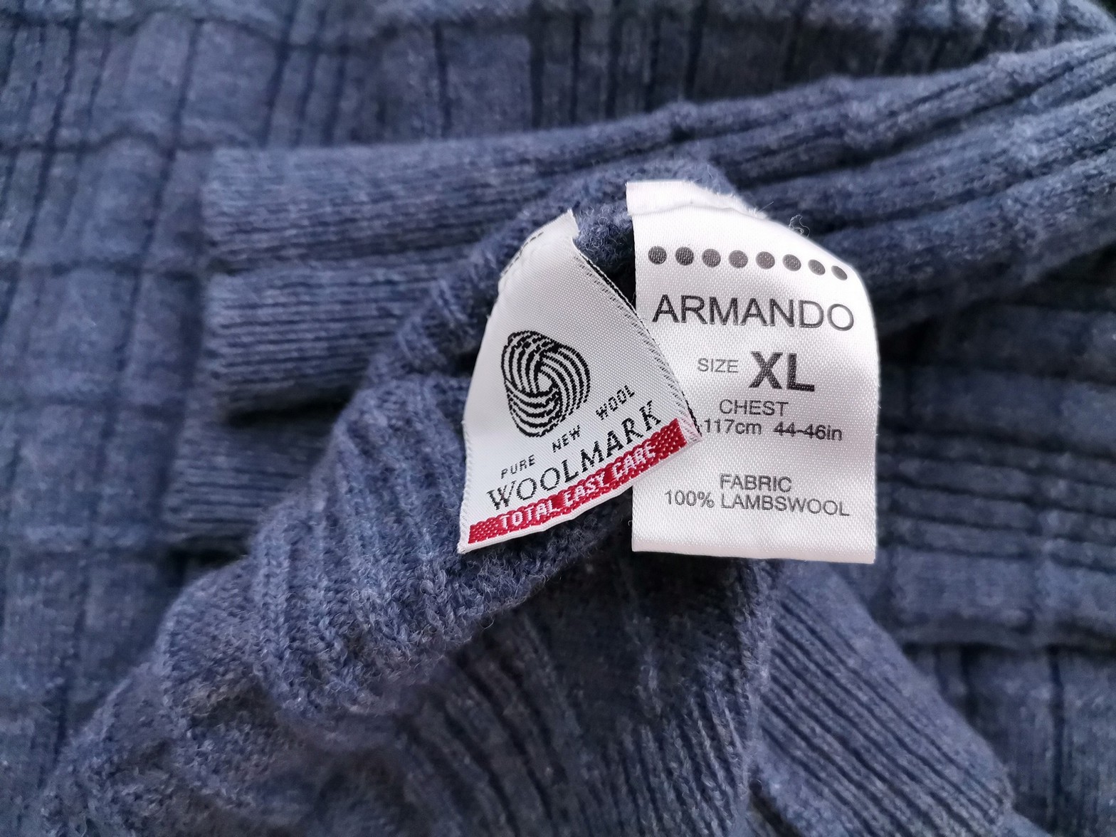 ARMANDO Rozmiar XL Kolor Granatowy Męski Sweter Długi rękaw Materiał Wełna Jagnięca 100%