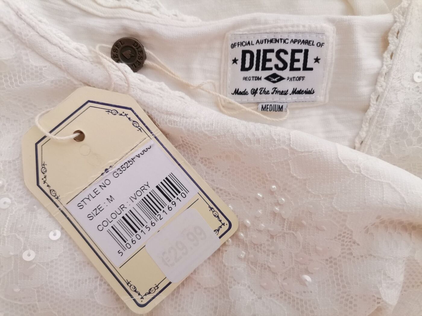 IMG_20210809_141752.jpg Diesel Rozmiar M Kolor Kremowy Dekolt U Bluzka Krótki rękaw Materiał Bawełna 100%