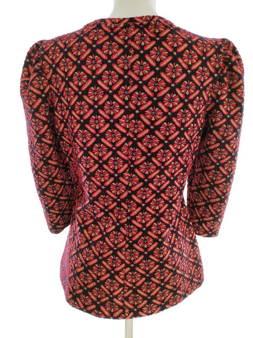 Savida Rozmiar 40 Kolor Czerwony Romby Crew Neck Bluzka Rękaw 3/4
