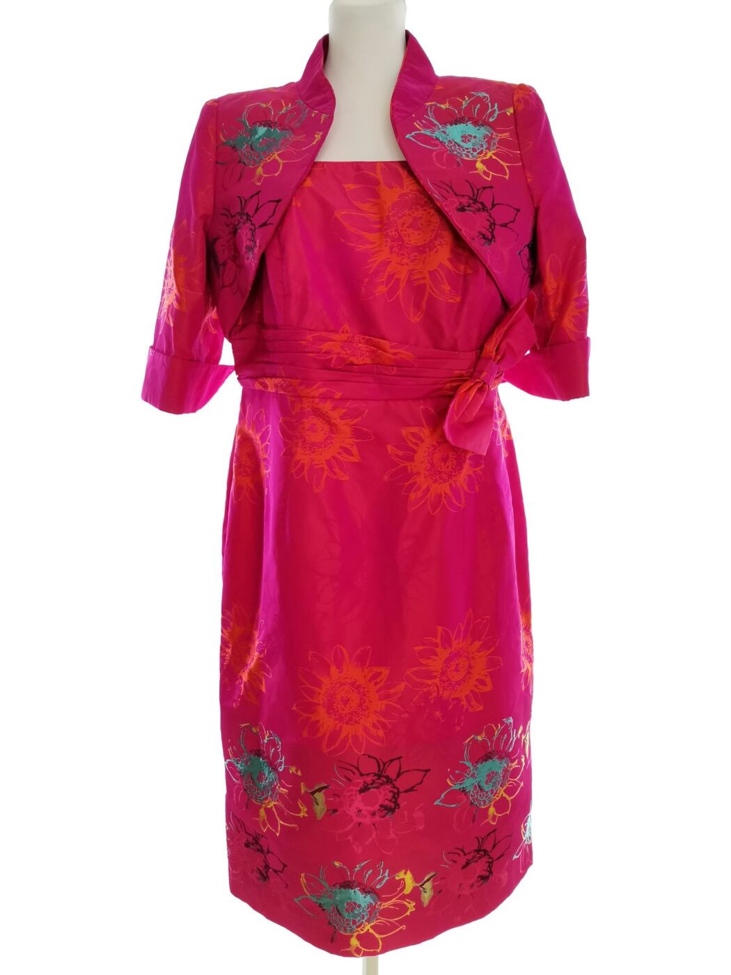 Libra Rozmiar 14 (42) Kolor Różowy Kwadratowy dekolt Sukienka Marynarka Bezrękawnik Midi