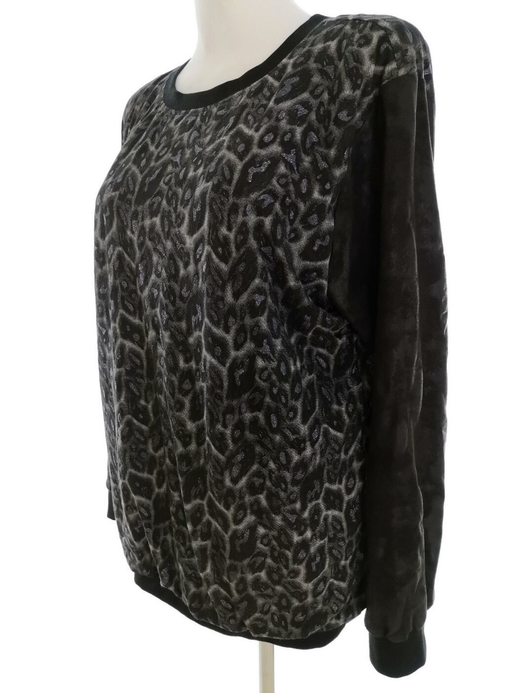 Luxzuz Rozmiar L Kolor Czarny Panterka Crew Neck Bluzka Długi rękaw Materiał Bawełna