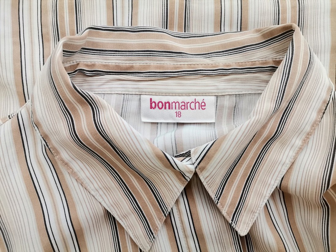 BONMARCHE Rozmiar 18 (46) Kolor Beżowy Pasy Kołnierz Bluzka Zapinana Rękaw 3/4