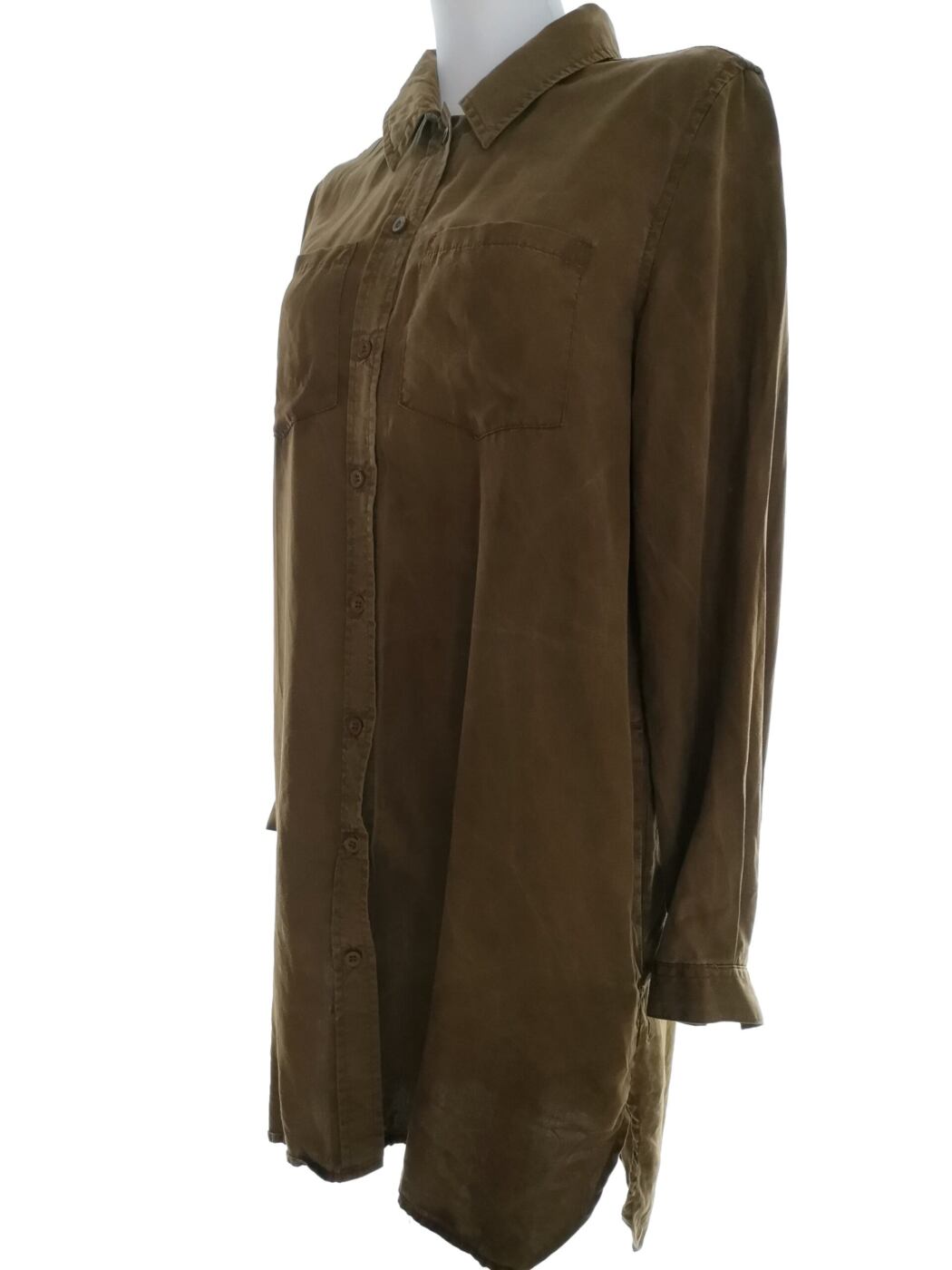 French connection Rozmiar 10 (38) Kolor Khaki Kołnierz Tunika Zapinana Bluzka Długi rękaw Materiał Lyocell 100% French connection Rozmiar 10 (38) Kolor Khaki Kołnierz Tunika Zapinana Bluzka Długi rękaw Materiał Lyocell 100%