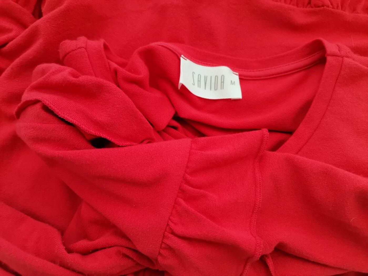 Savida Rozmiar M Kolor Czerwony Crew Neck Bluzka Rękaw 3/4 Materiał Wiskoza