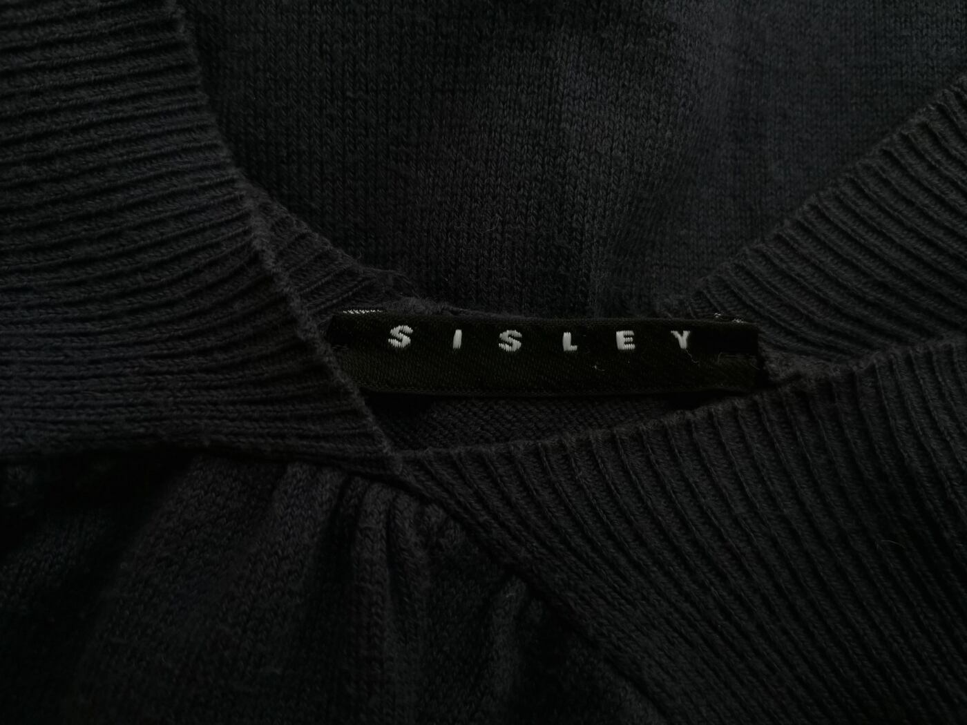 Sisley Rozmiar 34/36 Kolor Granatowy W serek Sukienka Prostokątna Długi rękaw Do Kolan Sisley Rozmiar 34/36 Kolor Granatowy W serek Sukienka Prostokątna Długi rękaw Do Kolan