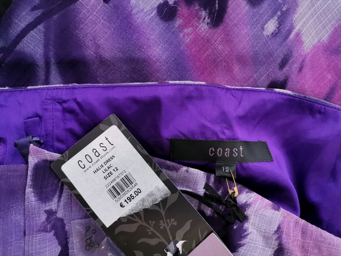 Coast Rozmiar 12 (40) Kolor Fioletowy Odkryte Ramiona Sukienka Sheath Bezrękawnik Do Kolan Materiał Jedwab 100% Coast Rozmiar 12 (40) Kolor Fioletowy Odkryte Ramiona Sukienka Sheath Bezrękawnik Do Kolan Materiał Jedwab 100%