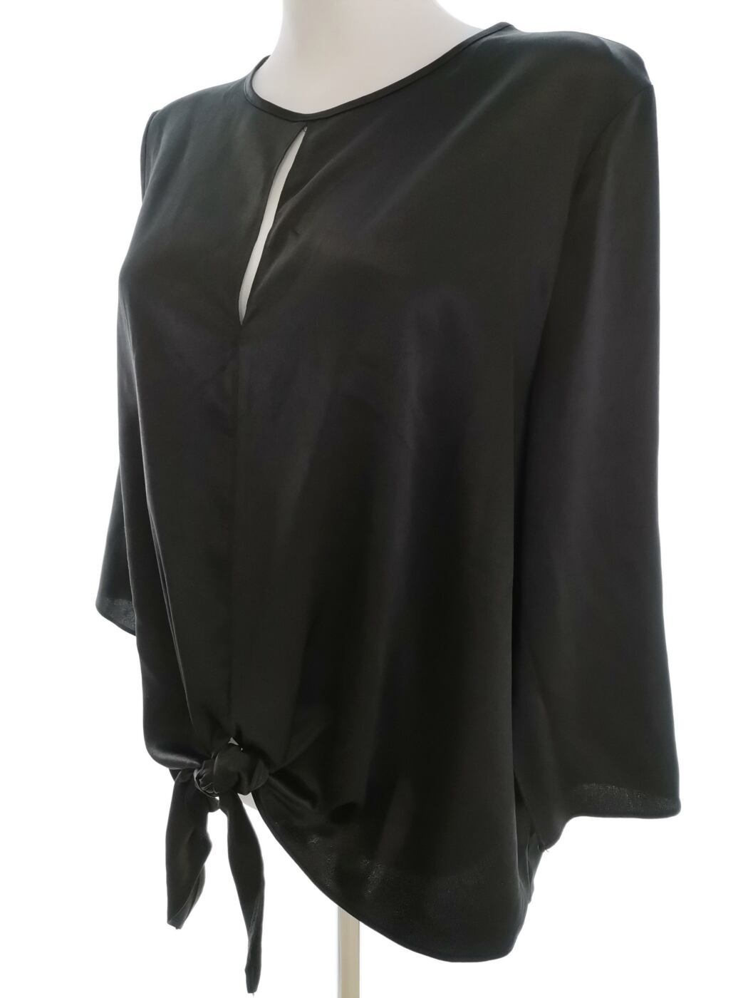 River island Rozmiar 12 (40) Kolor Czarny Keyhole Crew Neck Bluzka Wiązana Rękaw 3/4
