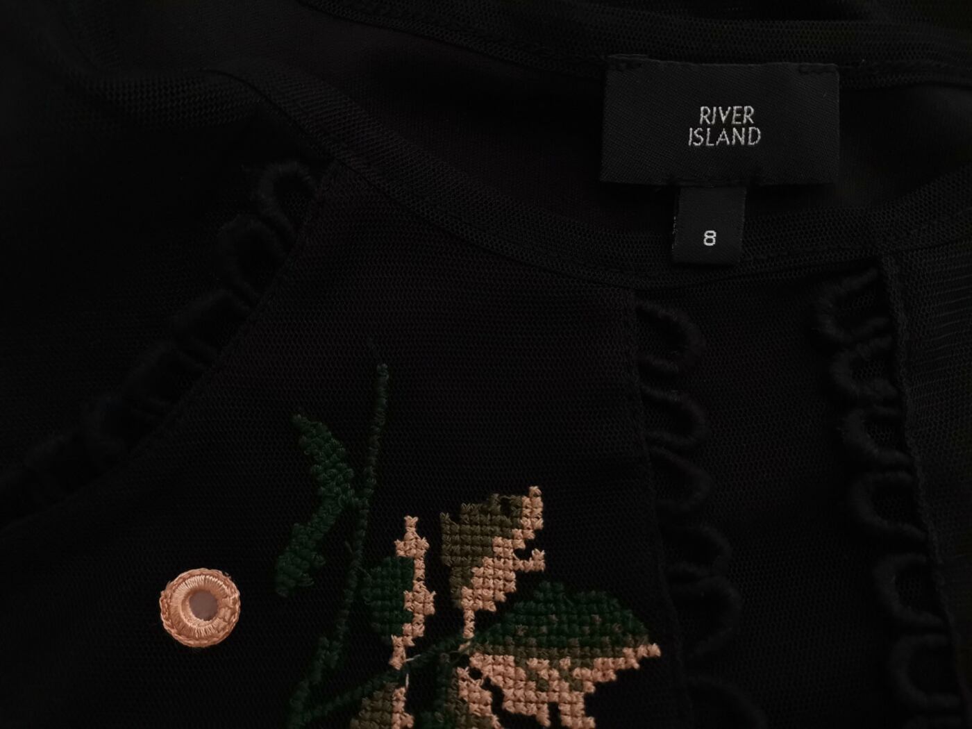 River island Rozmiar 8 (34) Kolor Czarny Okrągły dekolt Bluzka Krótki rękaw