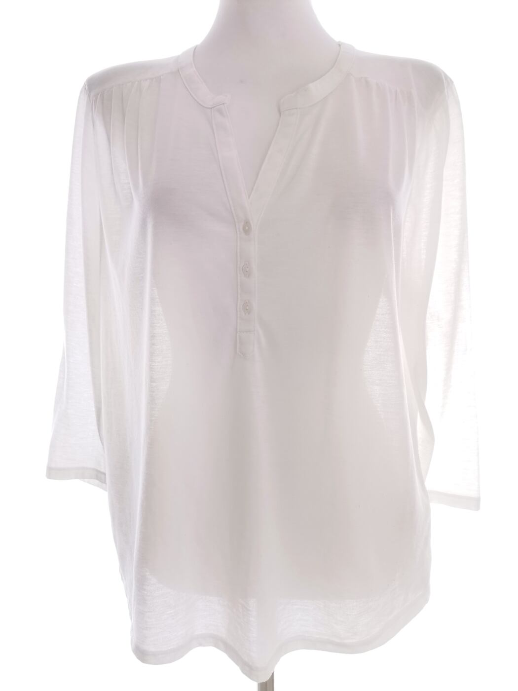 H&m Rozmiar M Kolor Biały Split Crew Neck Bluzka Popover Guziki Rękaw 3/4