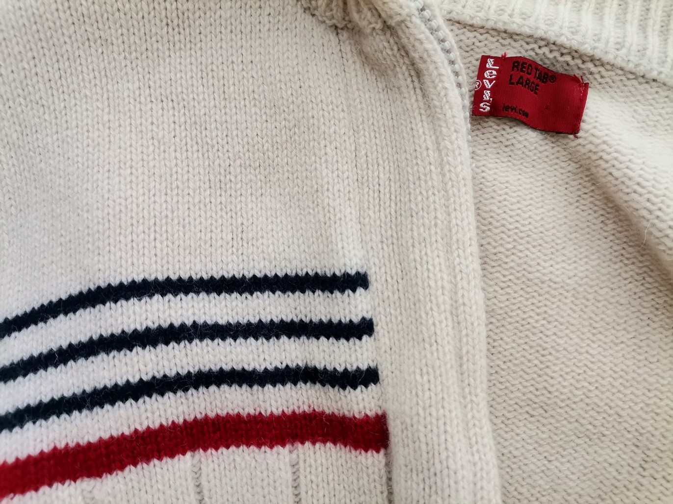 Levis Rozmiar L Kolor Beżowy Pasy Męski Sweter Rozpinany Długi rękaw Materiał Wełna Jagnięca 100%