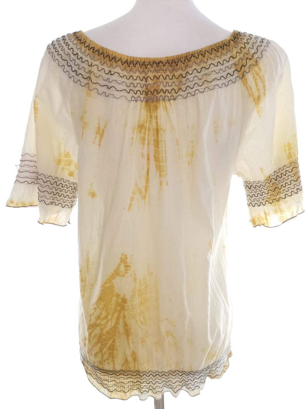 Paradis London Rozmiar S Kolor Żółty Keyhole Crew Neck Bluzka Krótki rękaw Materiał Bawełna 100%