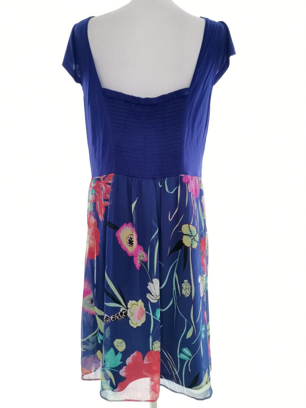 Isolde Rozmiar 42/44 Kolor Niebieski W serek Sukienka Sheath Krótki rękaw Midi