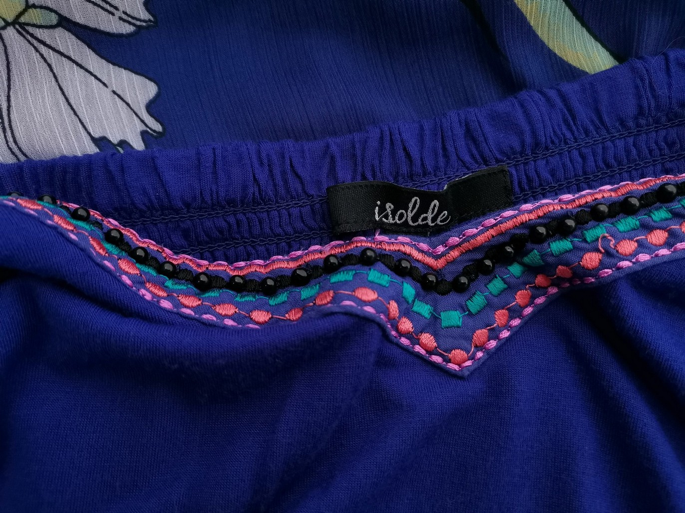 Isolde Rozmiar 42/44 Kolor Niebieski W serek Sukienka Sheath Krótki rękaw Midi