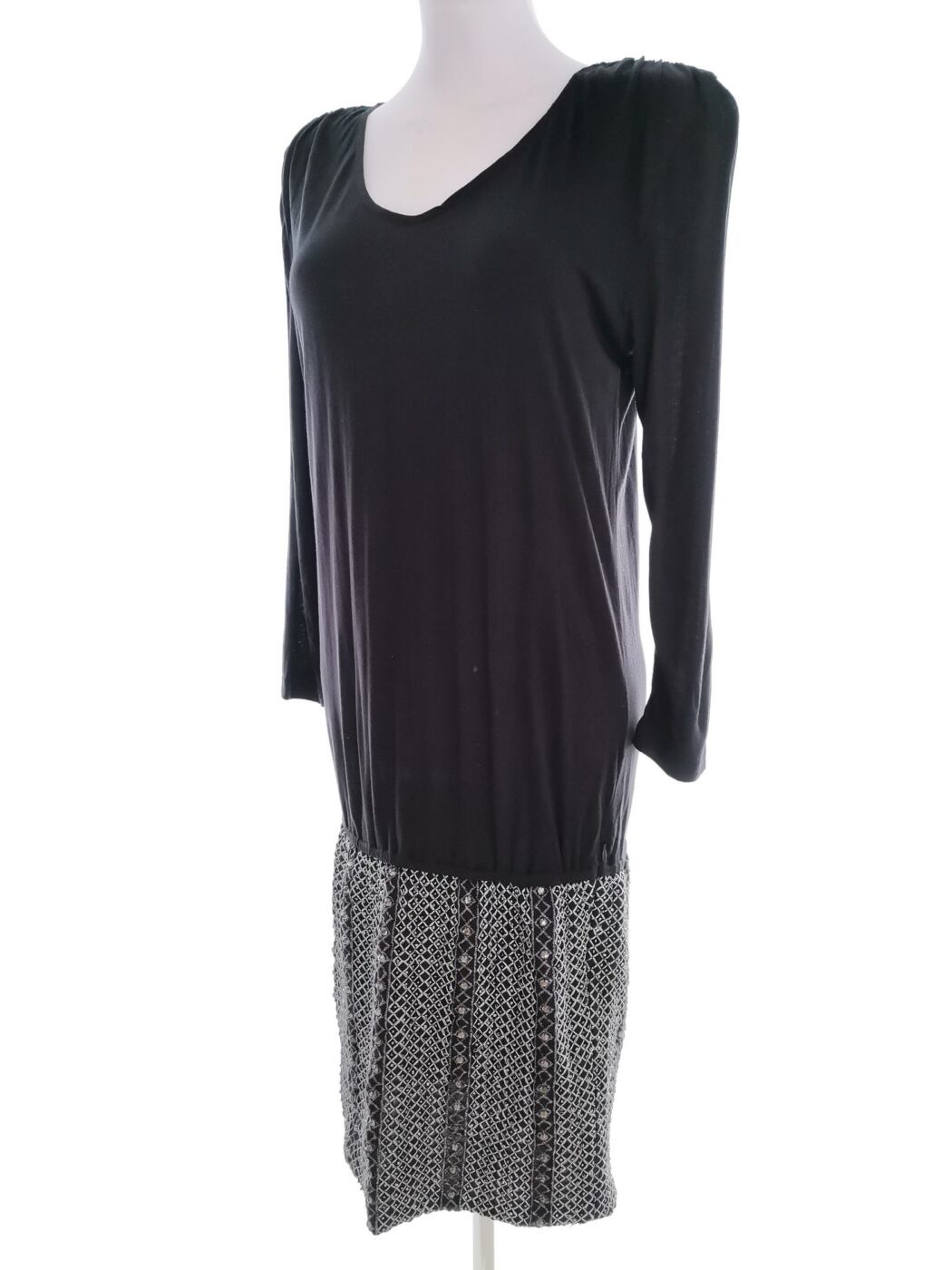 Softgrey La redoute Rozmiar 32/34 Kolor Czarny Okrągły dekolt Sukienka A-Line Długi rękaw Midi Materiał Wiskoza 100%